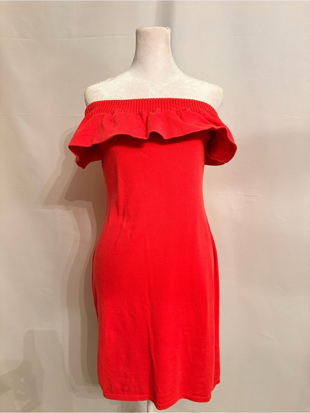 80s United Colors Of Benetton Off-Shoulder Hot Pink Ruffle Sheath Dress